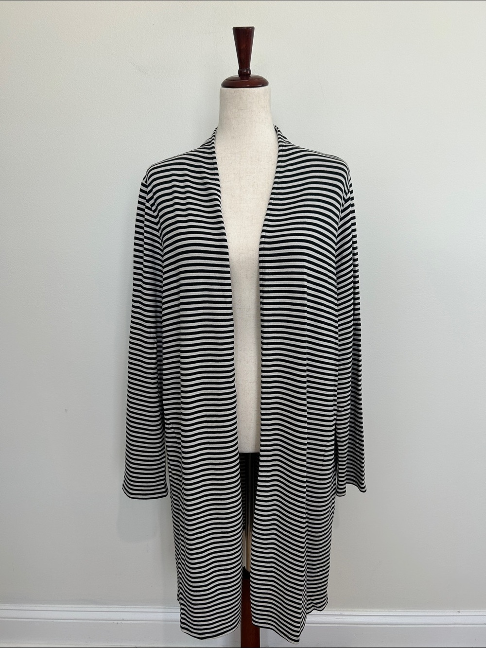 J. Jill Wearever Black & White Striped Open-Front Longline Cardigan Size XL EUC